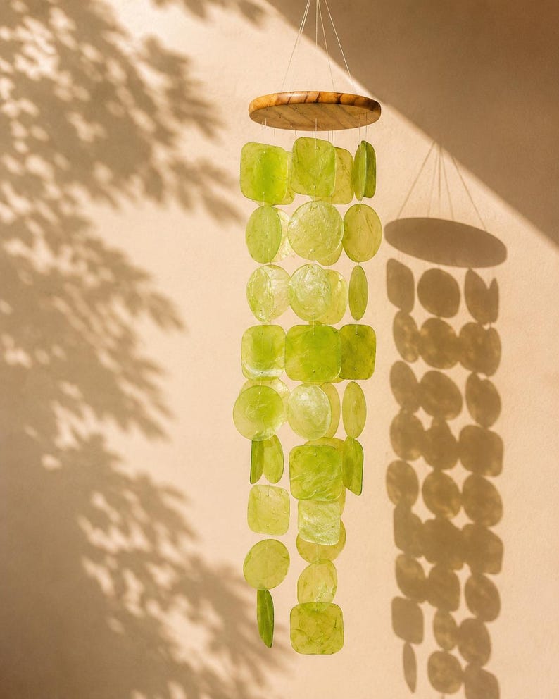 Capiz Muschel Windspiel Sonnenfänger Küsten Mobile Grün 60 cm
