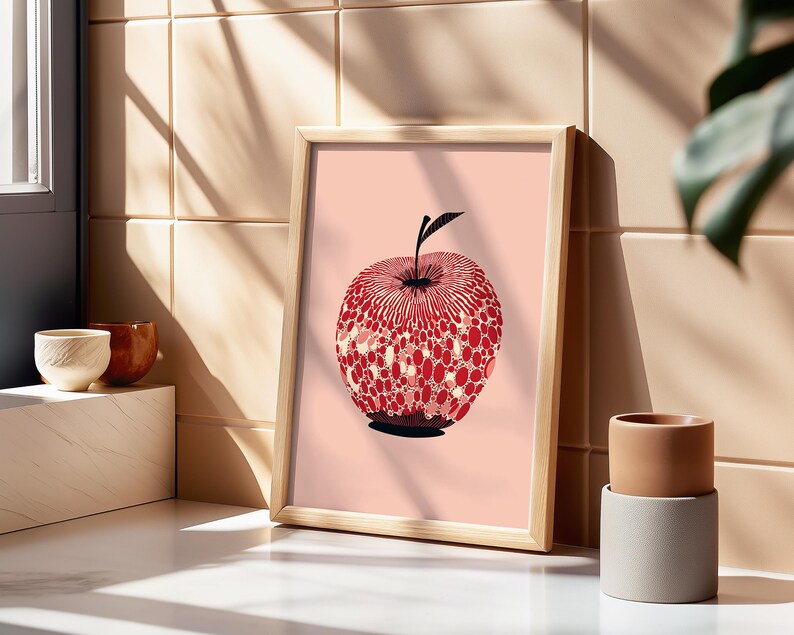 Moderner Polka Dot Apfel Kunstdruck, Küchen Dekor Wandkunst, Dopamin Obst Poster, Galeriewand
