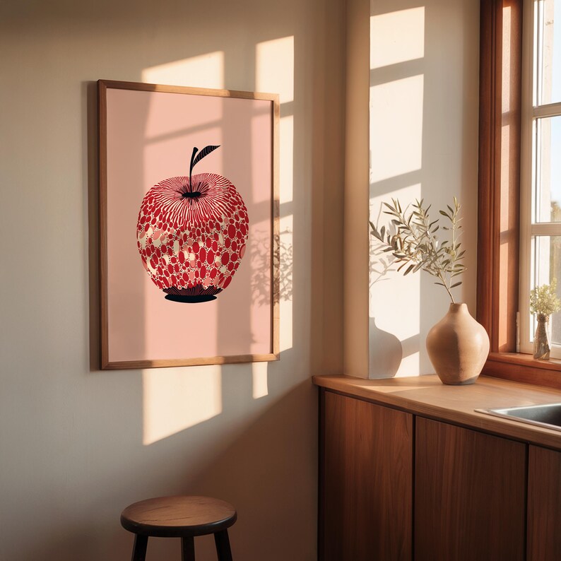 Moderner Polka Dot Apfel Kunstdruck, Küchen Dekor Wandkunst, Dopamin Obst Poster, Galeriewand
