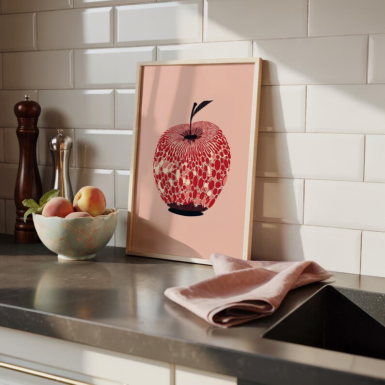 Moderner Polka Dot Apfel Kunstdruck, Küchen Dekor Wandkunst, Dopamin Obst Poster, Galeriewand