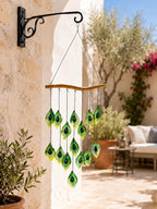 Windspiel aus Glas mit Vogelfedern, handgefertigt, Hängedekoration für Garten und Küste, 84 cm