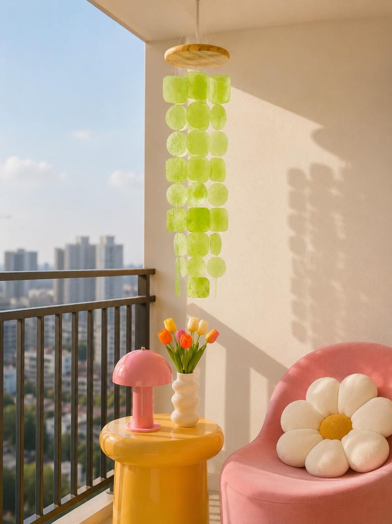 Capiz Muschel Windspiel Sonnenfänger Küsten Mobile Grün 60 cm