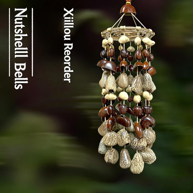 Windspiel aus natürlichen Nussschalen, dekoratives Gartenwindspiel im böhmischen Stil, 30 cm