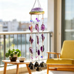 Amethyst Achat Windspiel, lila Kristall Klangspiel, Boho Balkon Terrasse Fenster Dekor