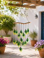 Windspiel aus Glas mit Vogelfedern, handgefertigt, Hängedekoration für Garten und Küste, 84 cm