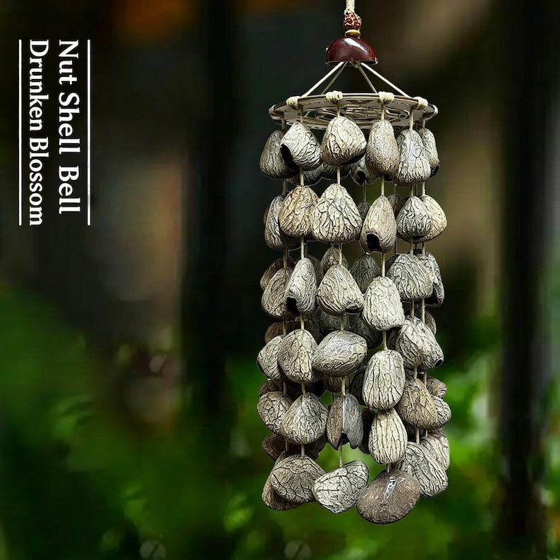 Windspiel aus natürlichen Nussschalen, dekoratives Gartenwindspiel im böhmischen Stil, 30 cm
