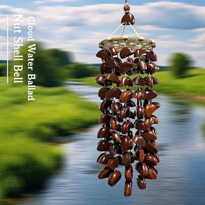 Windspiel aus natürlichen Nussschalen, dekoratives Gartenwindspiel im böhmischen Stil, 30 cm