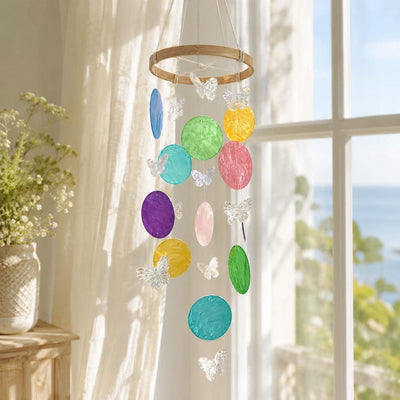 Schmetterling Muschel Windspiel, Capiz Muschel Mobile, Boho Fensterschmuck, Küsten Deko, 12x35cm