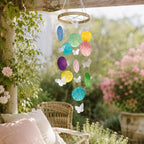 Schmetterling Muschel Windspiel, Capiz Muschel Mobile, Boho Fensterschmuck, Küsten Deko, 12x35cm