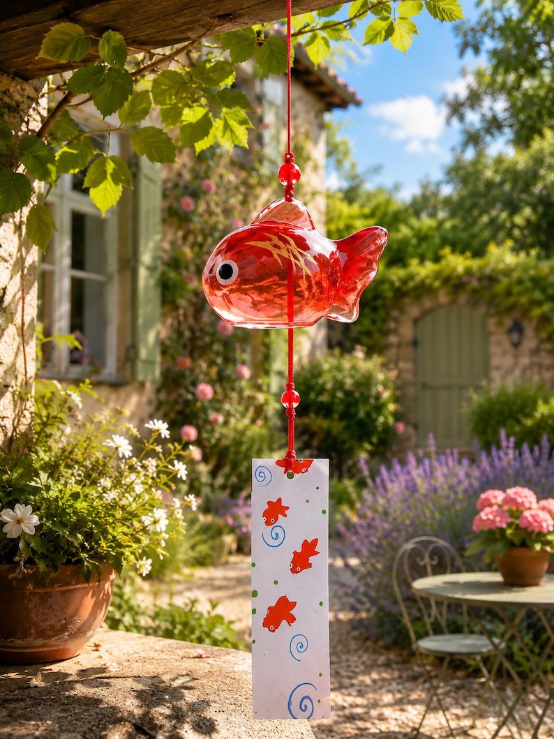 Windspiele aus Glas, Goldfisch-Windspiele, hängende Gartendekorationen, Balkondekorationen