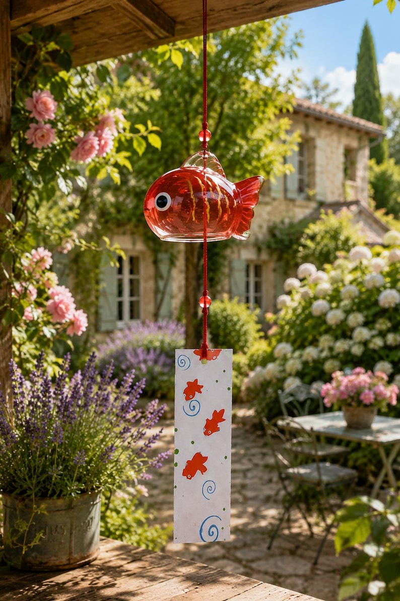 Windspiele aus Glas, Goldfisch-Windspiele, hängende Gartendekorationen, Balkondekorationen
