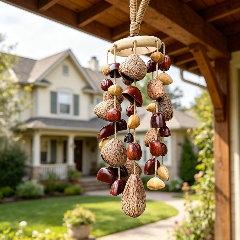 Windspiel aus natürlichen Nussschalen, dekoratives Gartenwindspiel im böhmischen Stil, 30 cm