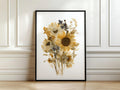 Gepresste Sonnenblumen Wandkunst | Herbarium Wildblumen Poster | Boho Erdton Blumendekor