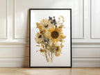 Gepresste Sonnenblumen Wandkunst | Herbarium Wildblumen Poster | Boho Erdton Blumendekor