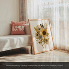 Gepresste Sonnenblumen Wandkunst | Herbarium Wildblumen Poster | Boho Erdton Blumendekor