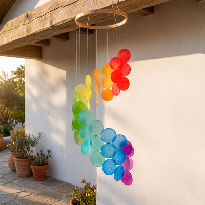 Handgemachtes Muschel-Windspiel, buntes Küsten-Boho-Mobile, Strand Deko für Balkon Terrasse Veranda