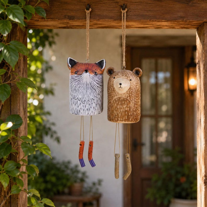 Windspiel aus Kunstharz mit Tiermotiven, handbemalte rustikale Hängedekoration für Garten und Terrasse, wasserdicht und UV-beständig, 8 Designs