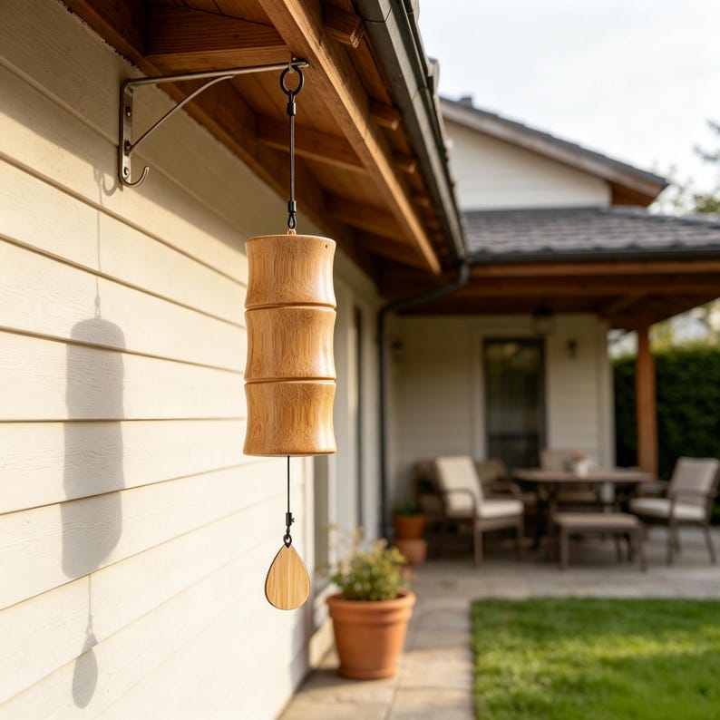 Bambus-Windspiel Holzklang Spiel für Terrasse und Wohnbereich, Natürlicher Klang