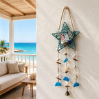 Windspiele mit Muscheln und Seesternen, Wanddekorationen aus Rattan, Küstenstil, maritimer Boho-Stil