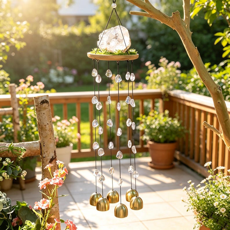 Kristall Windspiel Sonnenfänger Quarzgeode Boho Deko