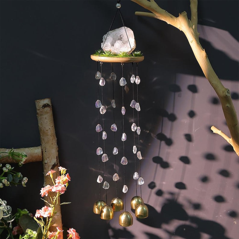 Kristall Windspiel Sonnenfänger Quarzgeode Boho Deko