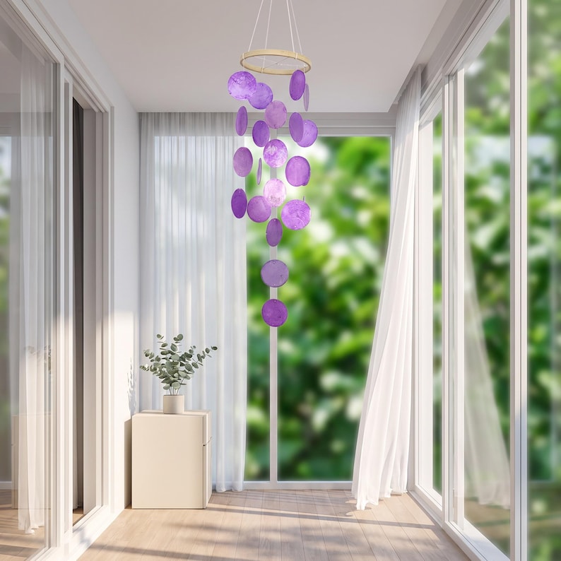 Muschel-Windspiel, hängende Küstenstil-Dekoration, Boho-Fensterdeko, Naturmuscheln, 45 cm