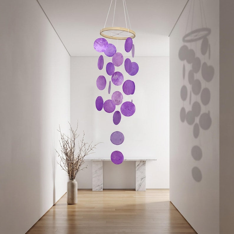 Muschel-Windspiel, hängende Küstenstil-Dekoration, Boho-Fensterdeko, Naturmuscheln, 45 cm