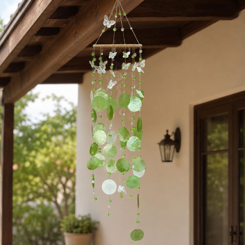 Perlmutt Windspiel Schmetterlingsmotiv Boho Küstenstil Sonnenfänger Fenster Veranda Terrasse Garten