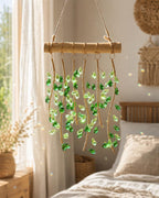 Windspiel mit grünem Blattkristall, Boho-Gartenfensterdekoration, Regenbogenprisma