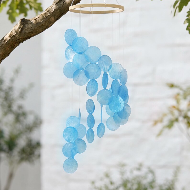 Handgemachtes Muschel-Windspiel, buntes Küsten-Boho-Mobile, Strand Deko für Balkon Terrasse Veranda