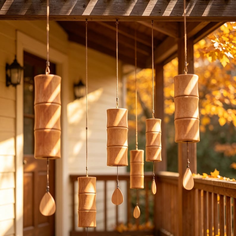 Bambus-Windspiel Holzklang Spiel für Terrasse und Wohnbereich, Natürlicher Klang