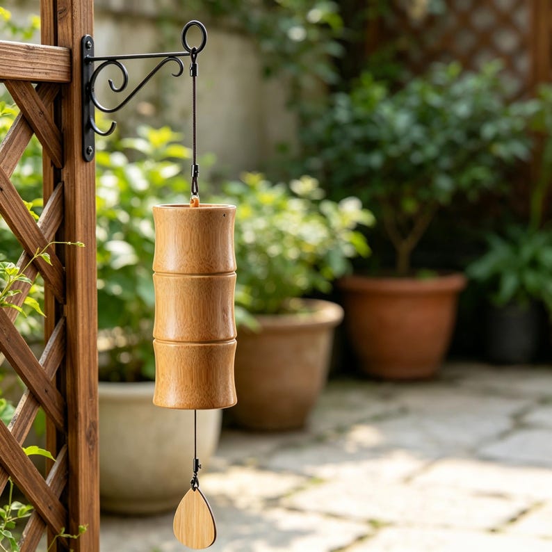Bambus-Windspiel Holzklang Spiel für Terrasse und Wohnbereich, Natürlicher Klang