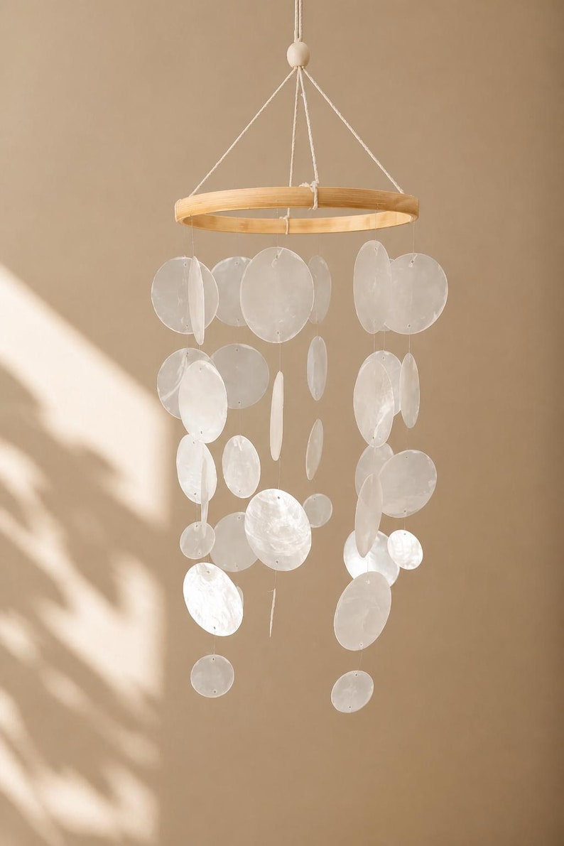 Capiz-Windspiel Mobile Weiß 40 cm Handgefertigt Deko