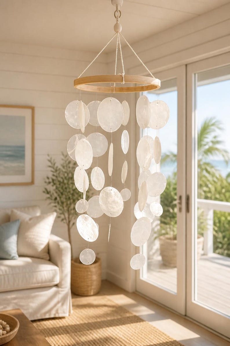 Capiz-Windspiel Mobile Weiß 40 cm Handgefertigt Deko