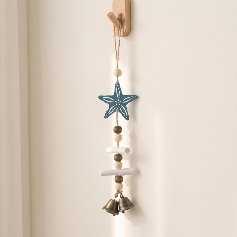 Wooden Starfish Wind Chime Coastal Bell Hanging Ornament Nautical Wall Decor