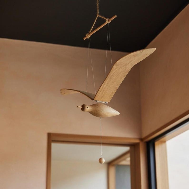 Holz Vogel Windspiel Rustikale Deko für Innen und Außen