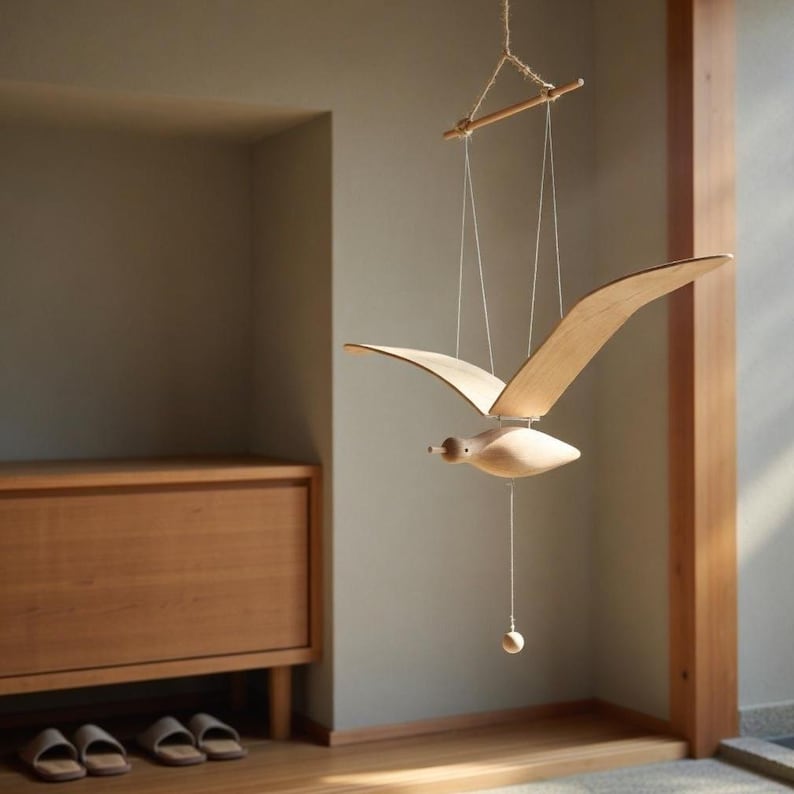 Holz Vogel Windspiel Rustikale Deko für Innen und Außen