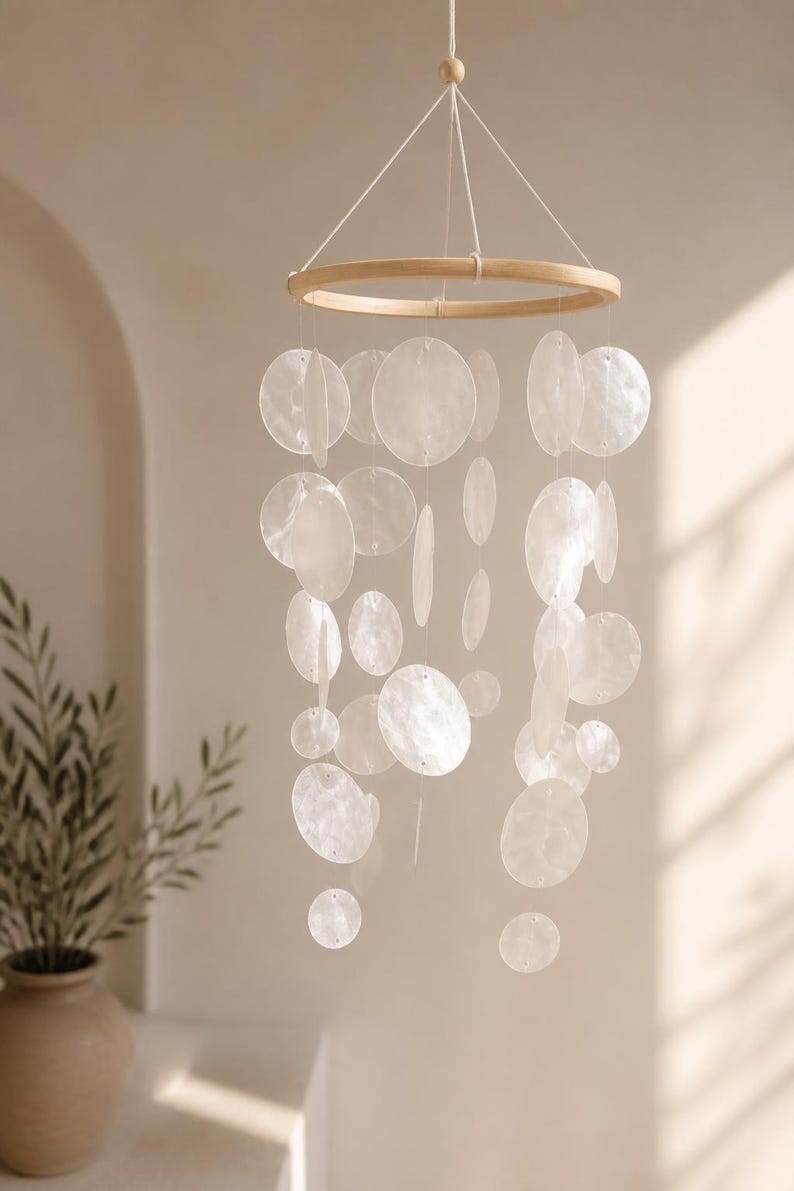 Capiz-Windspiel Mobile Weiß 40 cm Handgefertigt Deko