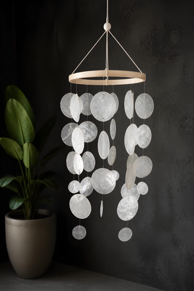 Capiz-Windspiel Mobile Weiß 40 cm Handgefertigt Deko