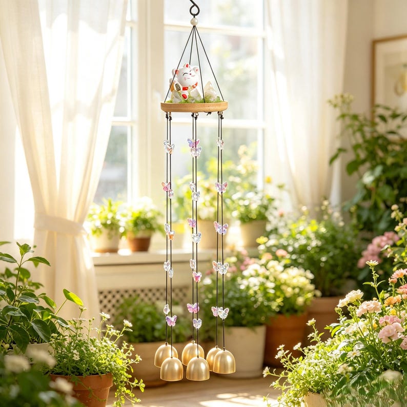 Kristall-Windspiel mit Glocken, Boho Fensterdekoration, 4 Ausführungen, 42-47 cm