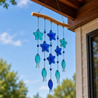 Blaues Glas Windspiel Seestern Fisch Hängedekoration Maritime Strandhaus Deko