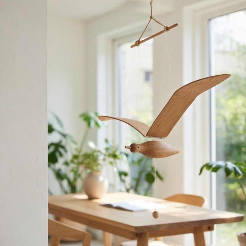 Holz Vogel Windspiel Rustikale Deko für Innen und Außen
