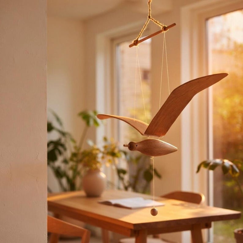 Holz Vogel Windspiel Rustikale Deko für Innen und Außen