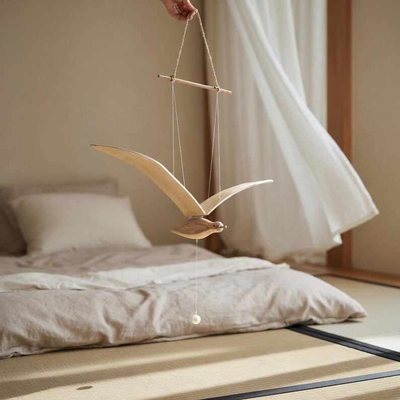 Holz Vogel Windspiel Rustikale Deko für Innen und Außen