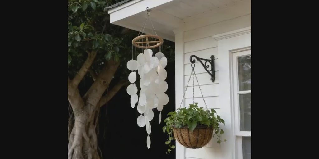 Capiz-Muschel Windspiel weiß, maritimes Hänge-Deko für Terrasse, 72 cm