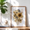 Gepresste Sonnenblumen Wandkunst | Herbarium Wildblumen Poster | Boho Erdton Blumendekor