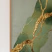 Kintsugi-Kunstdruck, Salbeigrün | Wanddekor-Gemälde, diagonales Rissmuster mit Blattgold